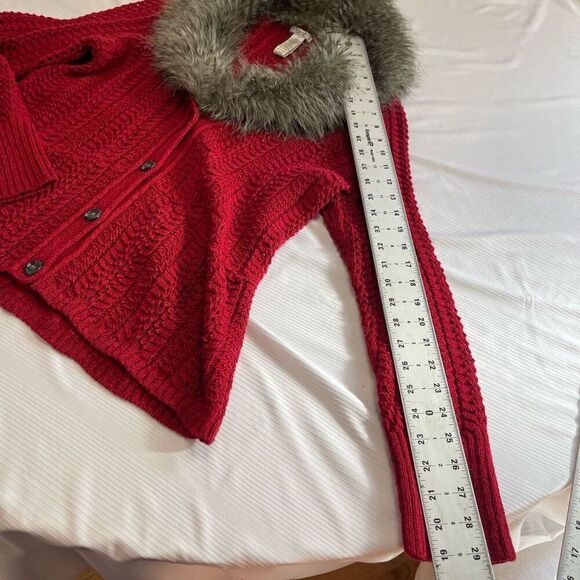 Cache Red Faux Fur Sweater Cardigan Size XL - Picture 3 of 9